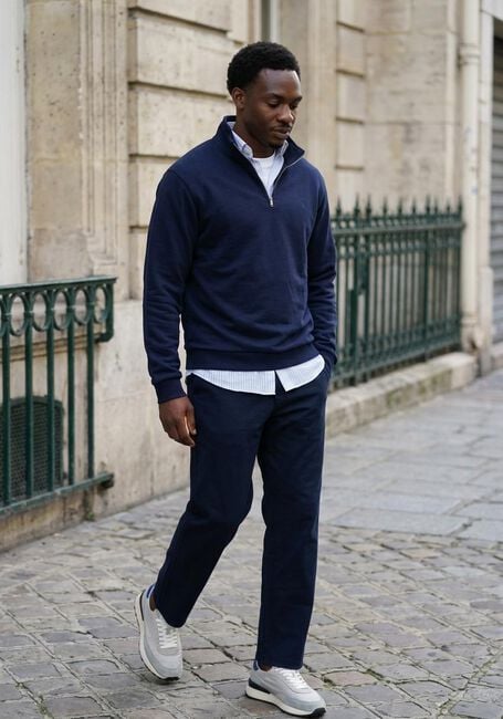 Dunkelblau LES DEUX Pullover NORREGAARD TONAL HALF-ZIP SWEATSHIRT - large