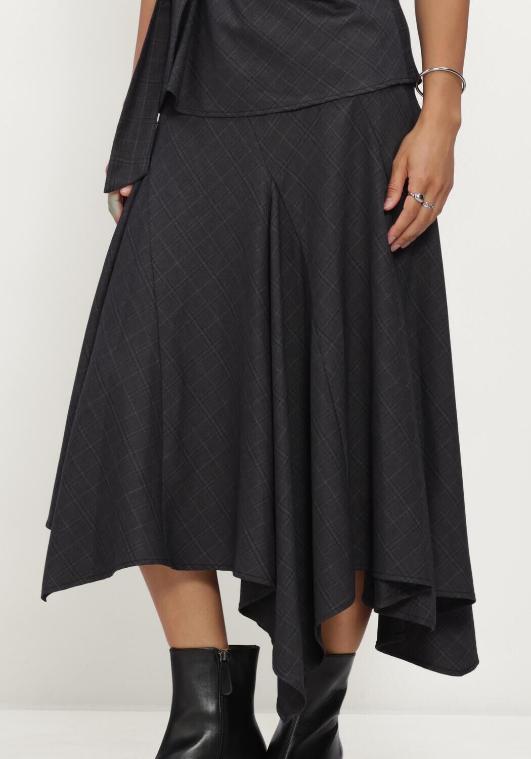 Dunkelgrau CO'COUTURE Midirock ELORACC CHECK ASYM SKIRT - large