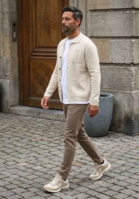 Beige SELECTED MEN Strickjacke SLHMIKE LIGHT LS KNIT RELAXED POLO CARDIGAN - large