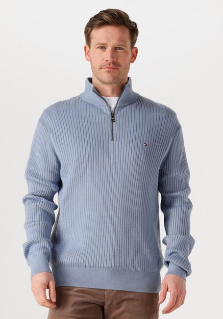 Blaue TOMMY HILFIGER Pullover PIMA ORG CTN CASH STRUCTURE ZIP MOCK - large