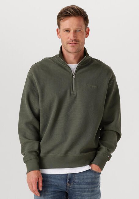 Grüne TOMMY JEANS Pullover TJM RLX WAFFLE SCRIPT QRTR ZIP - large