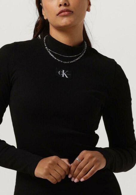 Schwarze CALVIN KLEIN Minikleid WOVEN LABEL RIB LS DRESS - large