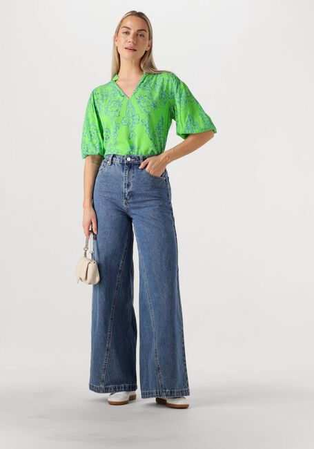 Grüne JANSEN AMSTERDAM Blusen LEONIE BLOUSE WP 199 3/4 PUFFED SLEEVE - large