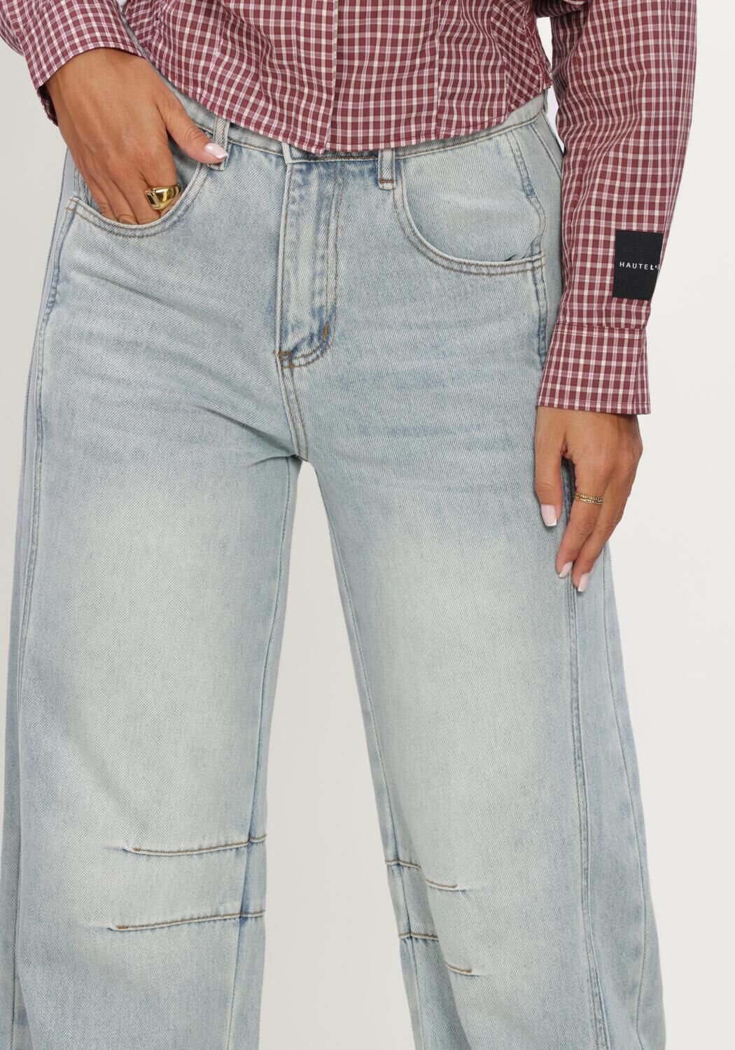 Blaue HAUTE L'AMITI&Eacute; Barrel jeans DREW BARREL PANEL TALL JEANS BLEACHED DENIM - large
