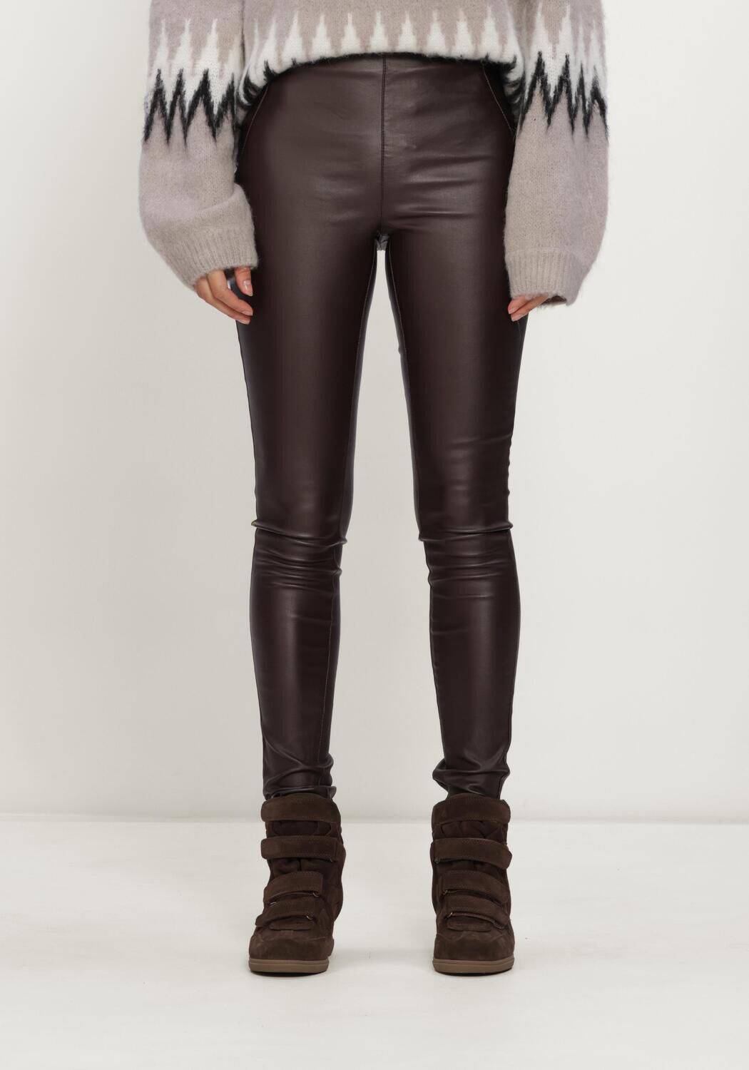 Braune OBJECT Legging OBJBELLE MW COATED LEGGINGS - large