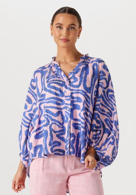 Mehrfarbige/Bunte POM AMSTERDAM Blusen BLOUSE WAVES PINK LINEN - large