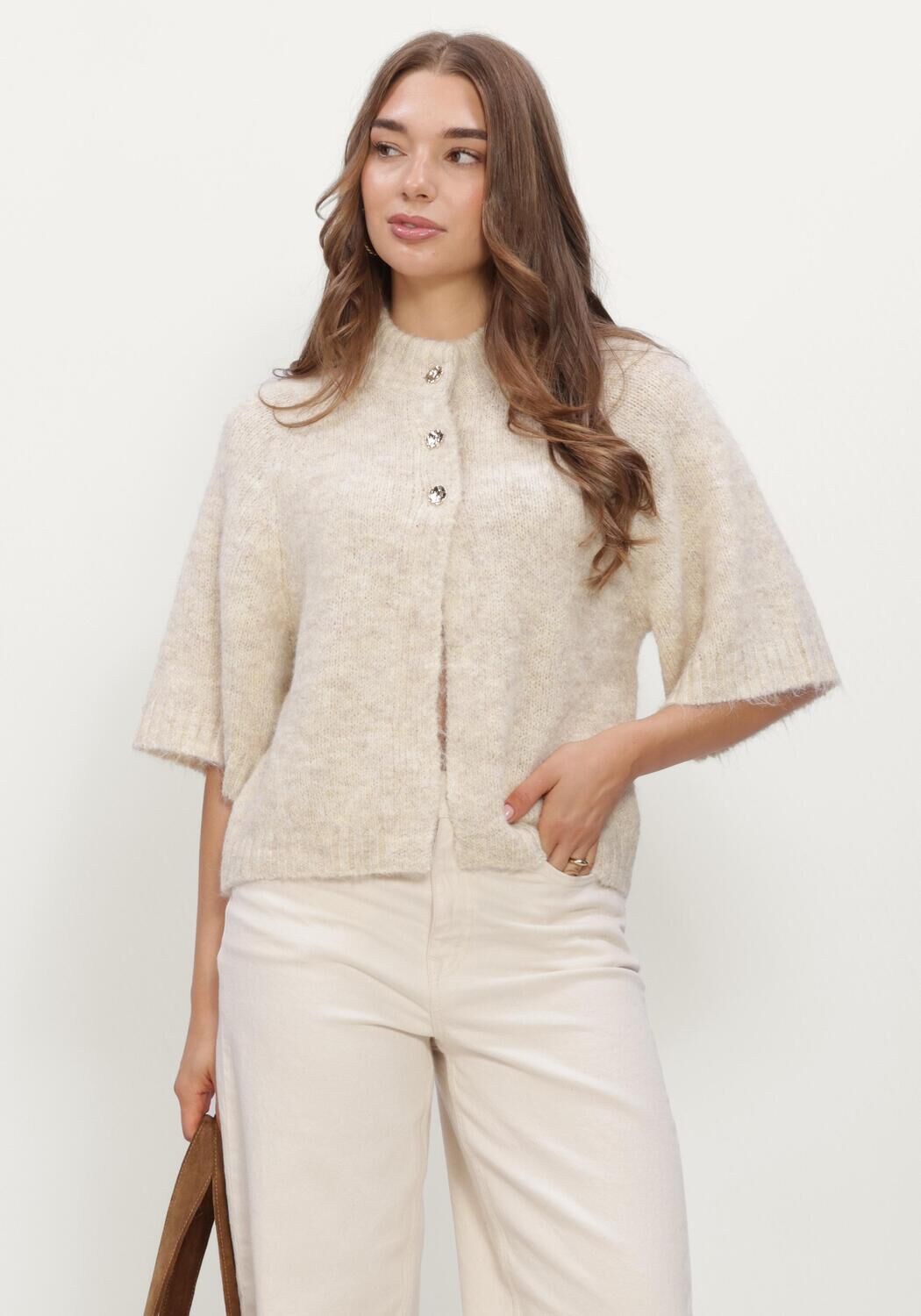 Ecru NEO NOIR Pullover BENUTA FLUFFY KNIT CARDIGAN - large