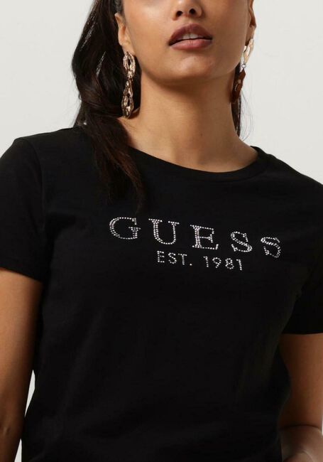 Schwarze GUESS T-shirt SS GUESS 1981 CRYSTAL EASY TEE - large