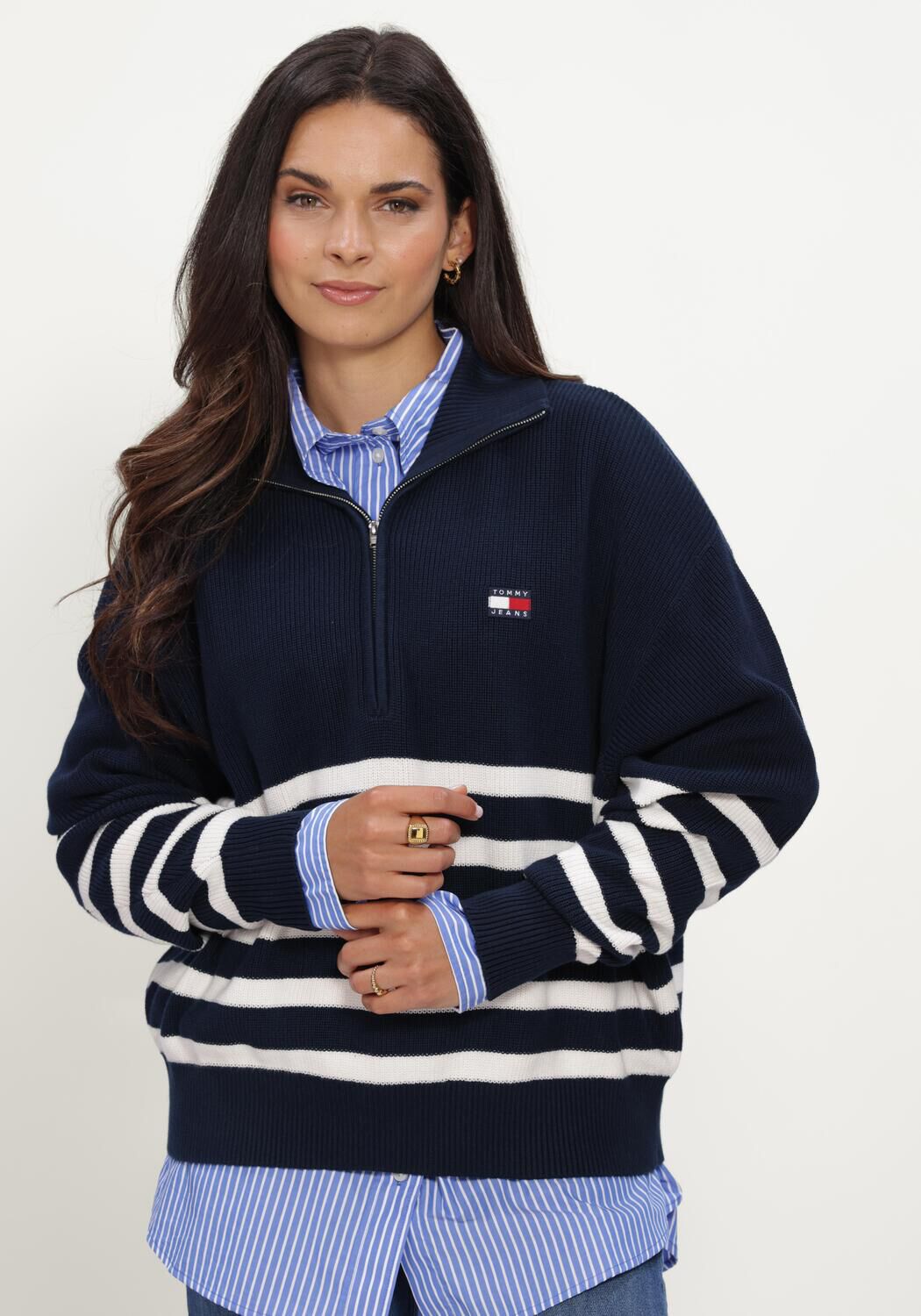 Dunkelblau TOMMY JEANS Pullover & Cardigans TJW STRIPE QUARTER ZIP SWEATER - large