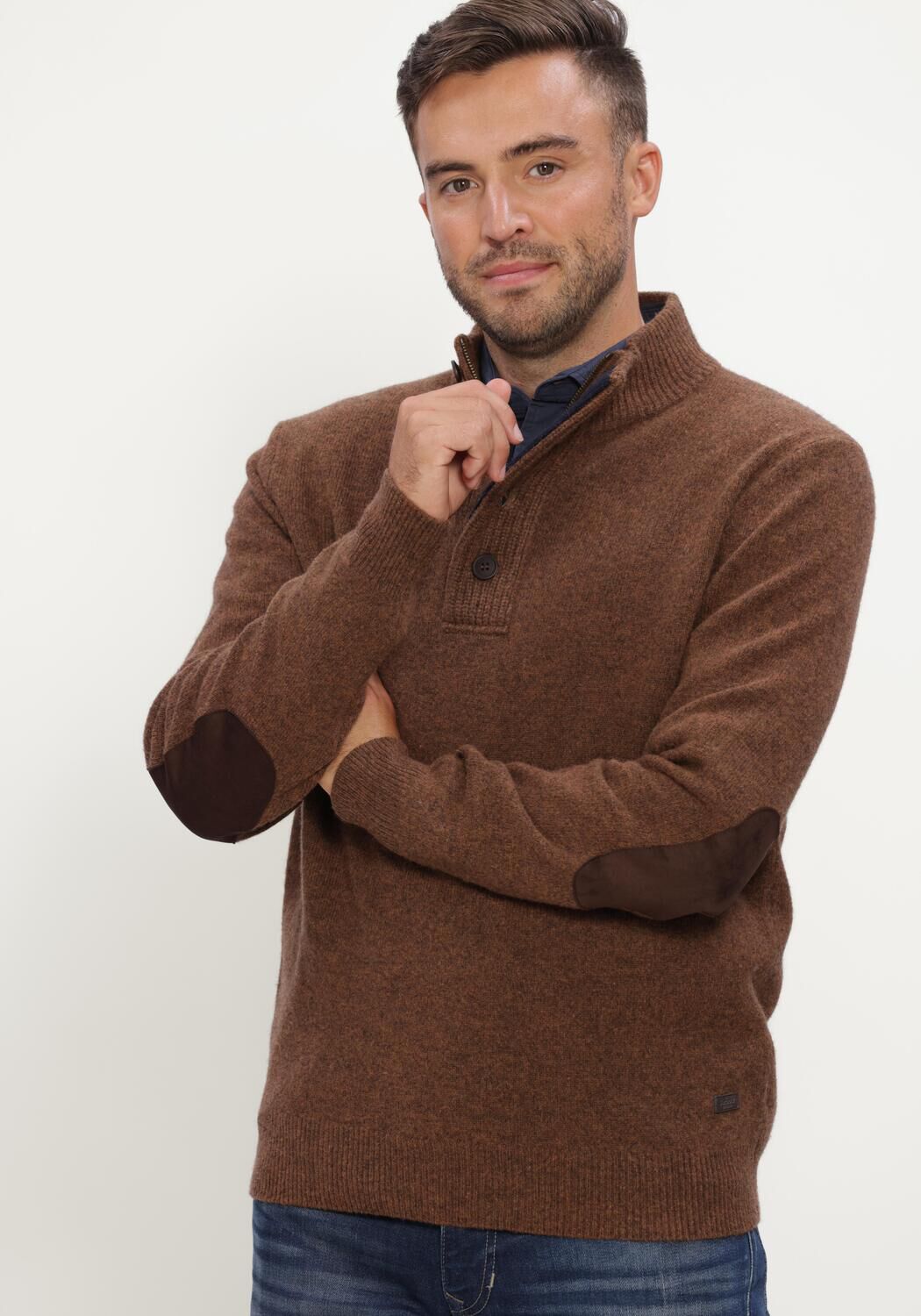 Beige BARBOUR Pullover ESSENTIAL PATCH HALF ZIP KNITTED JUMPER - large