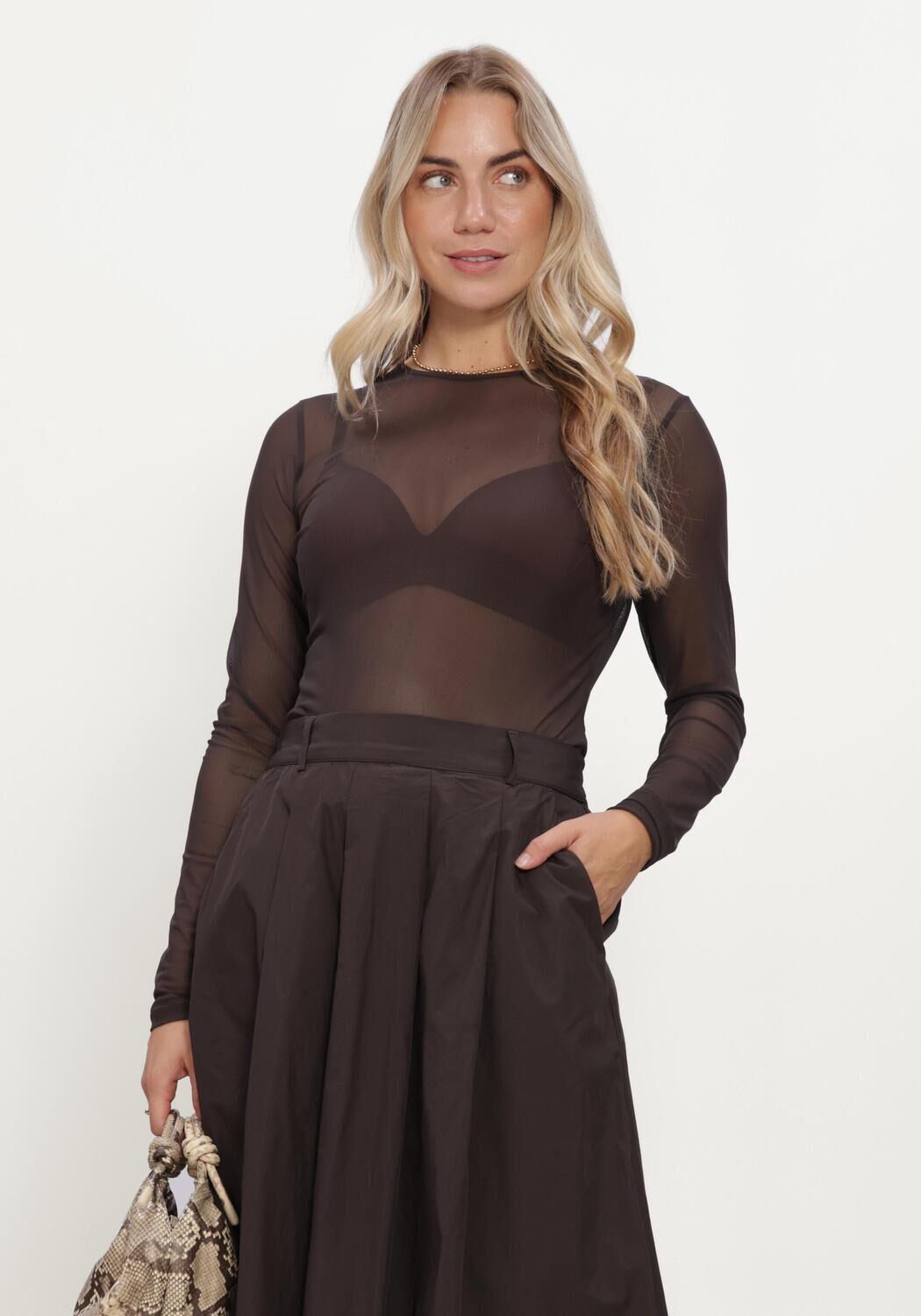 Braune SUMMUM Top ROUND NECK TOP LONG SLEEVE MESH SOLID - large