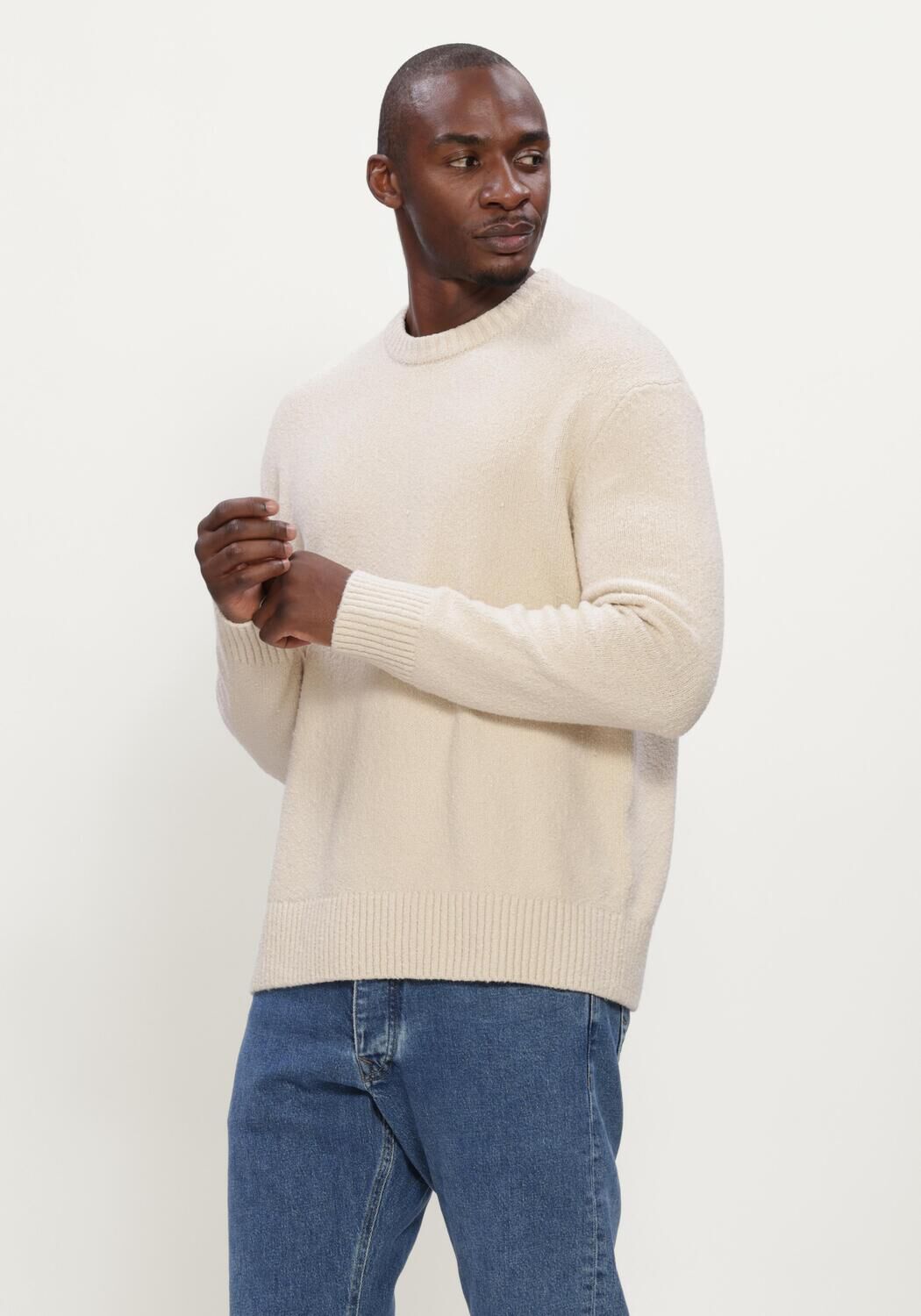 Beige SELECTED MEN Pullover SLHALEX LS KNIT CREW NECK NOOS - large