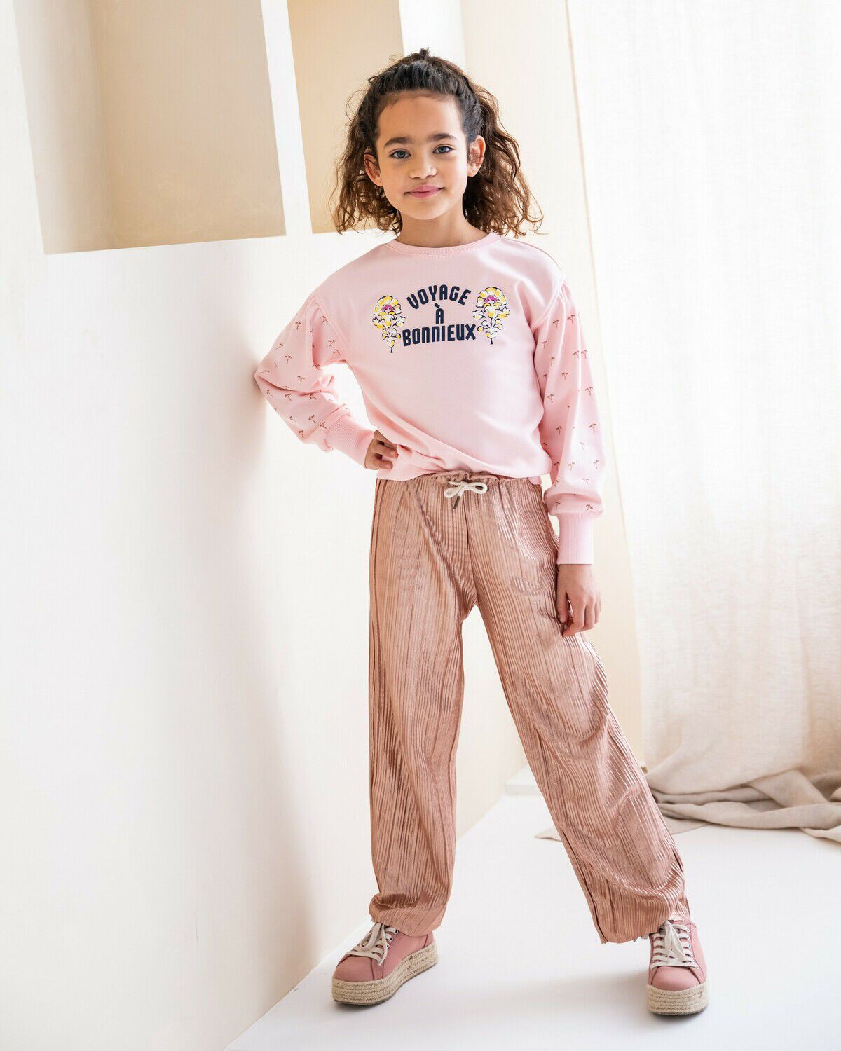 Ros&eacute;goldene LIKE FLO Hosen METALLIC PLISSE GUILLOT - large