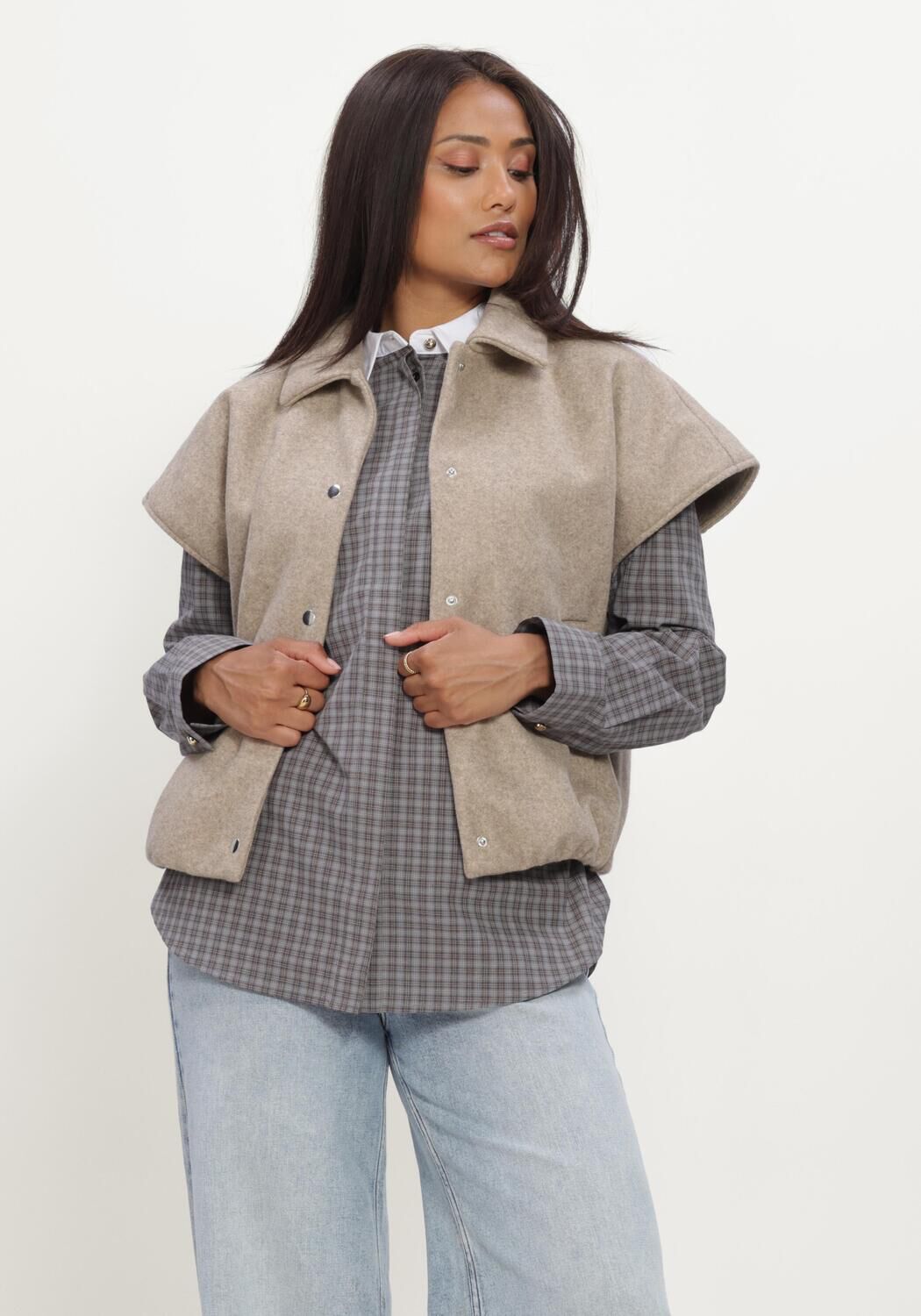 Beige MODSTR&Ouml;M Strickjacke CLEAMD VEST - large
