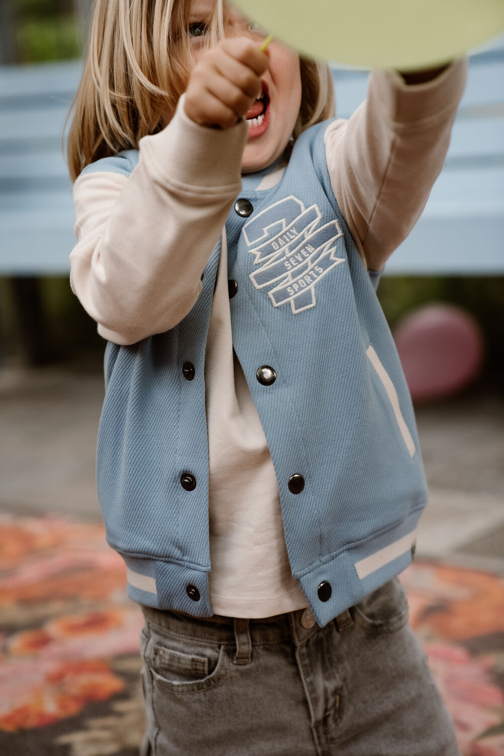 Blaue DAILY7 Strickjacke OVERSIZED BOMBER JACKET - large