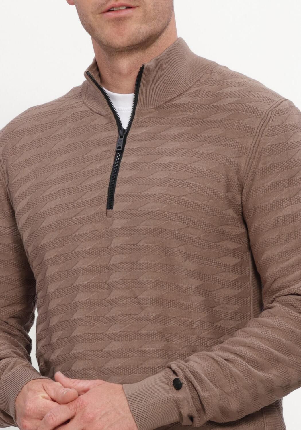 Camelfarbene CAST IRON Pullover HALF ZIP COLLAR SLIM FIT COMFORT BLEND - large