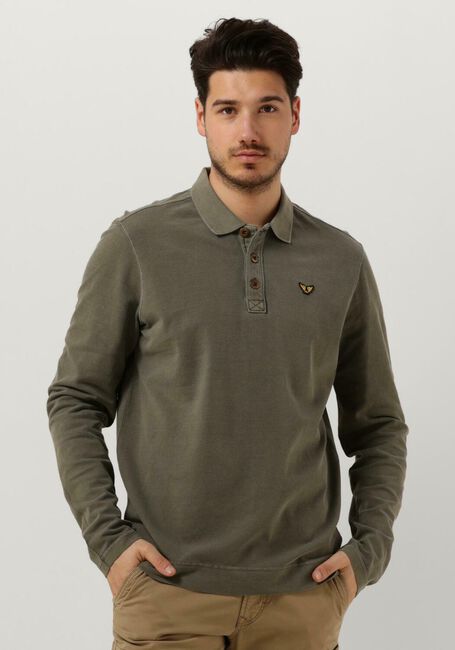 Olive PME LEGEND Polo-Shirt LONG SLEEVE POLO PIQUE GARMENT DYE - large