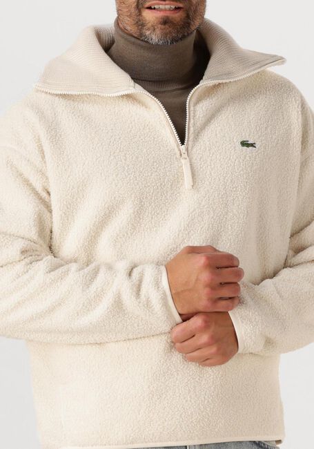 Creme LACOSTE Pullover HIGH NECK ZIPPED FLEECE SWEATSHIRT - large
