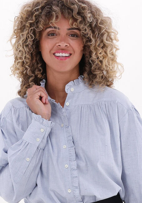 Hellblau SCOTCH & SODA Blusen RUFFLE PLACKET SEASONAL SHIRT - large