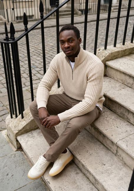 Beige SELECTED MEN Pullover SLHTOM LS KNIT STRUCTURE HALF ZIP - large