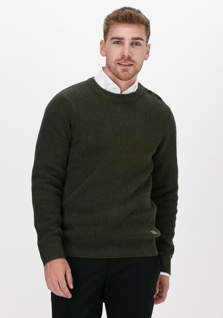 Dunkelgrün SELECTED HOMME Pullover SLHIRVEN LS KNIT BUTTON CREW W - large