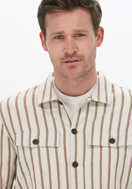 Beige CAST IRON Overshirt LONG SLEEVE SHIRT COTTON- LINEN TWILL STRIPE - large