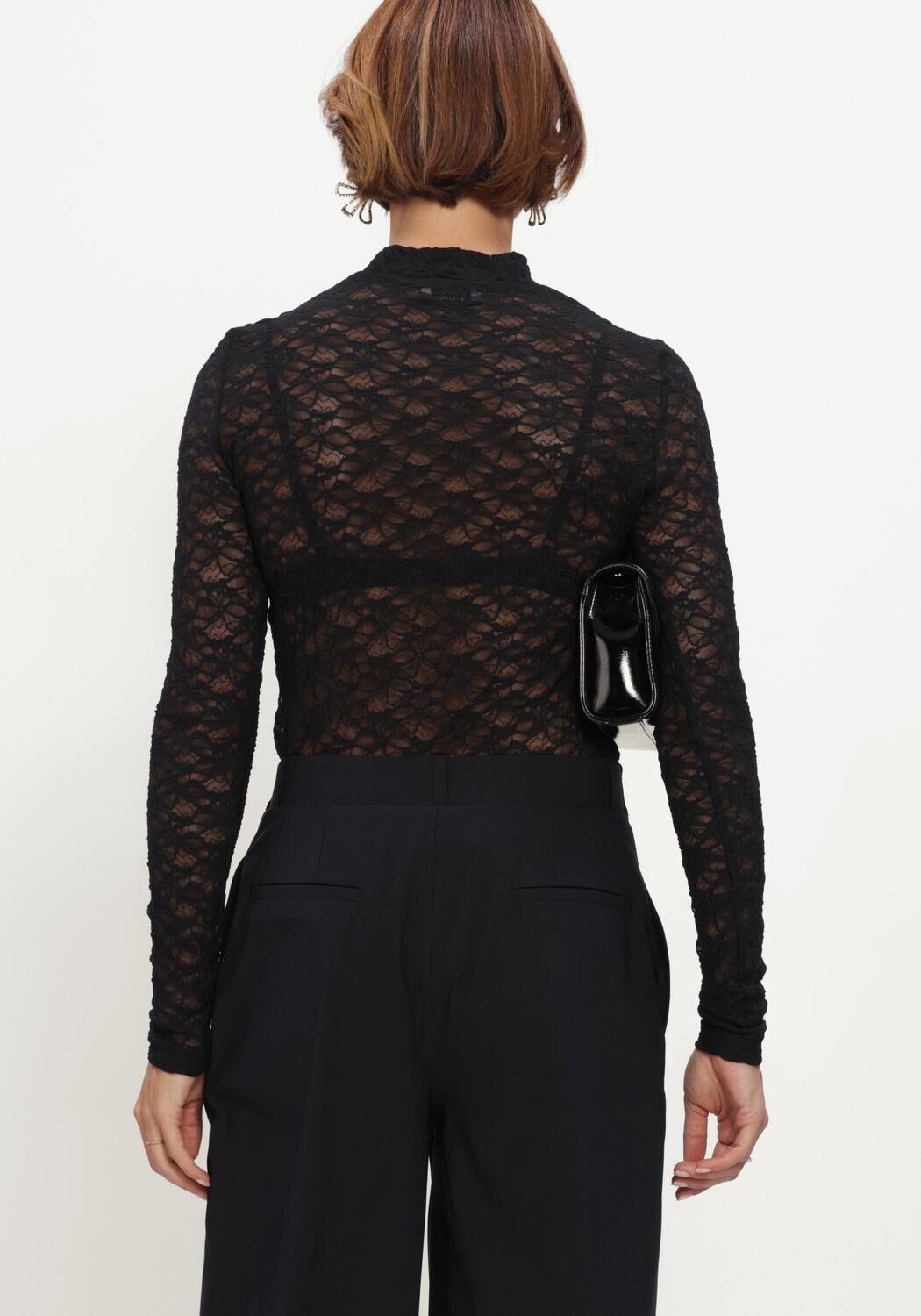 Schwarze STUDIO ANNELOES Top Reagan lace col top - large