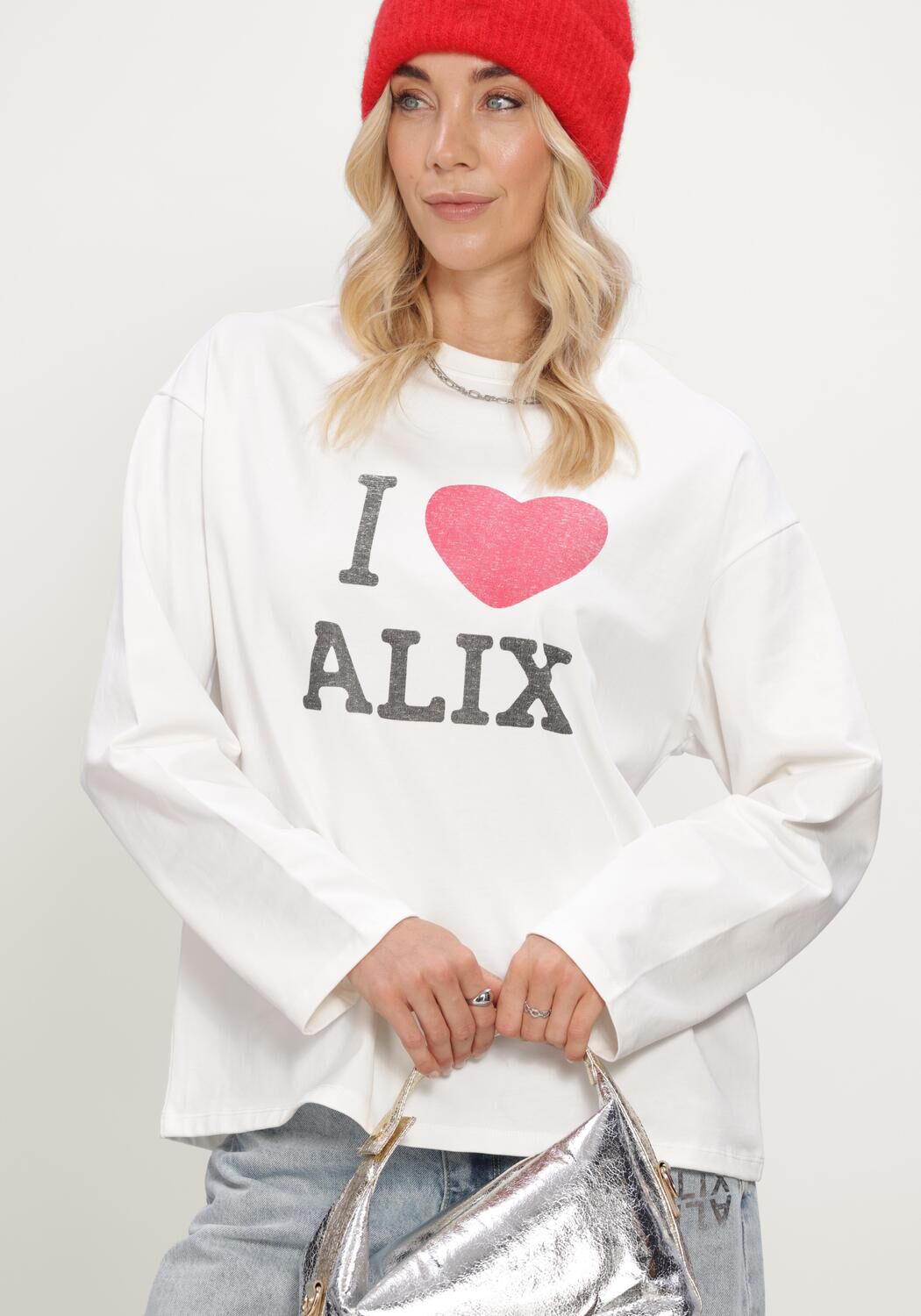 Wei&szlig;e ALIX THE LABEL Tops & T-shirts LADIES KNITTED I LOVE ALIX LONGSLEEVE T-SHIRT - large