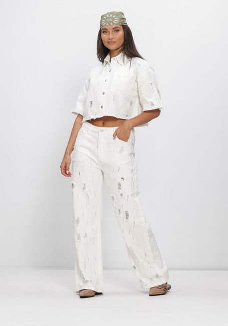 Wei&szlig;e ALIX THE LABEL Weite Hose LADIES WOVEN DAMAGED DENIM PANTS - large