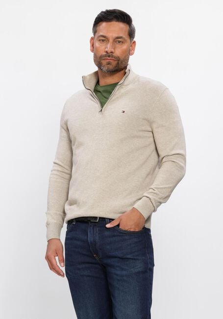 Beige TOMMY HILFIGER Pullover ESSENTIAL COTTON ZIP MOCK - large