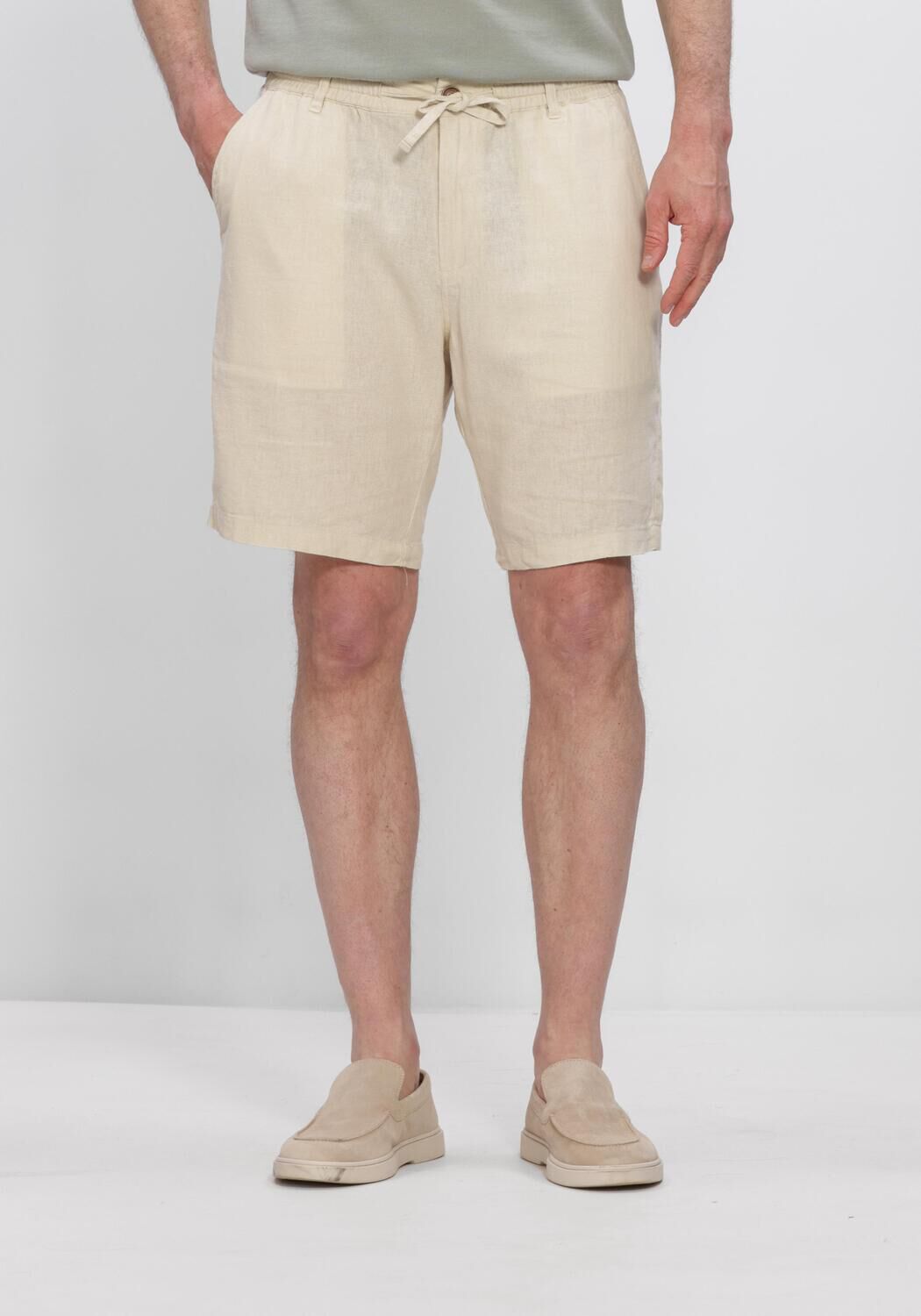 Beige ANERKJENDT Kurze Hose AKJAMES COT-LINNEN-VIS SS SHORT - large