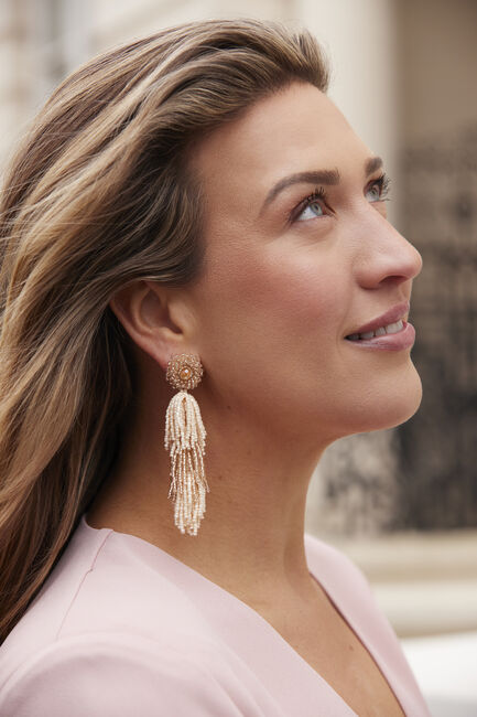 Weiße PAULIE POCKET Schmuck FRINGE FLAIR EARRINGS - large