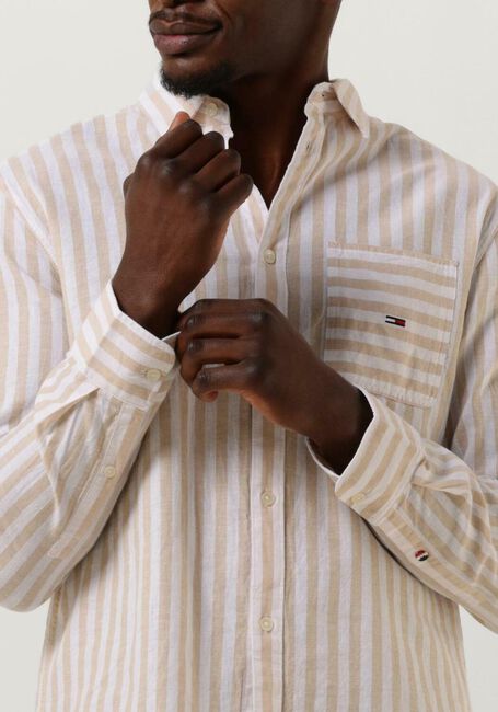 Beige TOMMY JEANS Casual-Oberhemd TJM CLSC LS STRIPE LINEN SHIRT - large