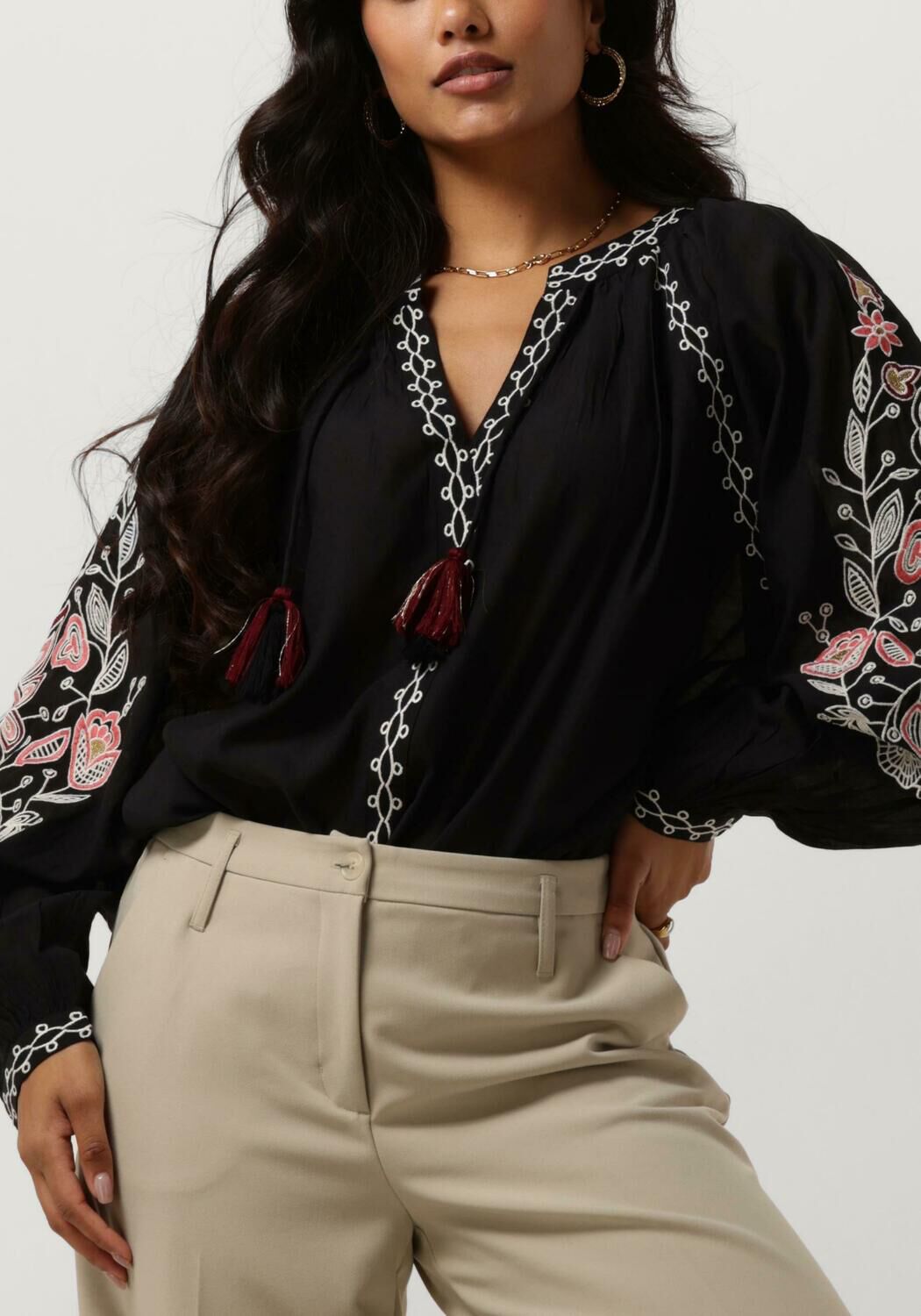 Schwarze SUMMUM Blusen TOP SUSHI VOILE EMBROIDERY - large