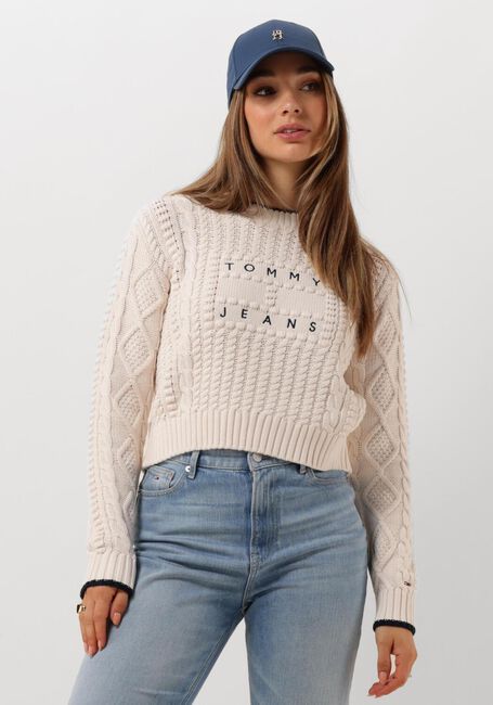 Weiße TOMMY JEANS Pullover TJW BUBBLE CABLE FLAG CREW - large