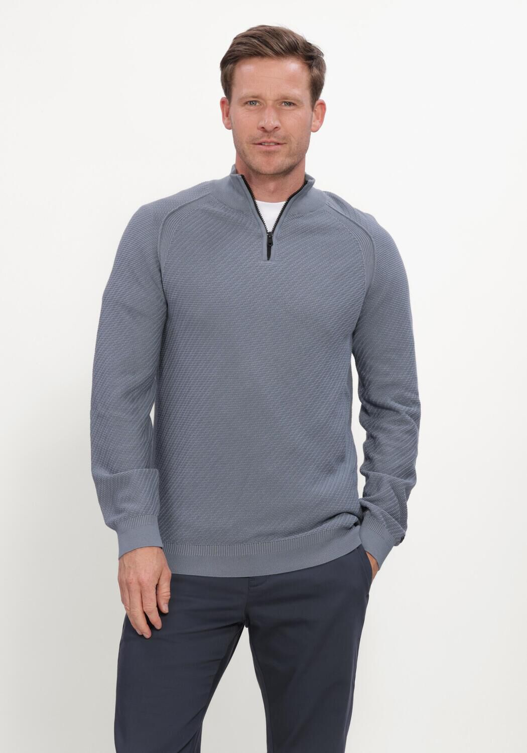 Blaue CAST IRON Pullover HALF ZIP COLLAR SLIM FIT COTTON EASE - large