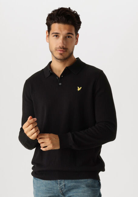 Schwarze LYLE & SCOTT Pullover COTTON MERINO LONG SLEEVE KNITTED POLO - large