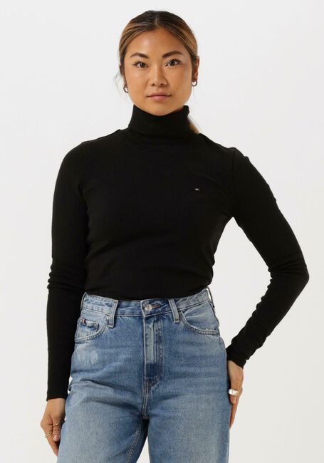 Schwarze TOMMY HILFIGER Rollkragenpullover SLIM MODAL RIB ROLL-NK TOP - large