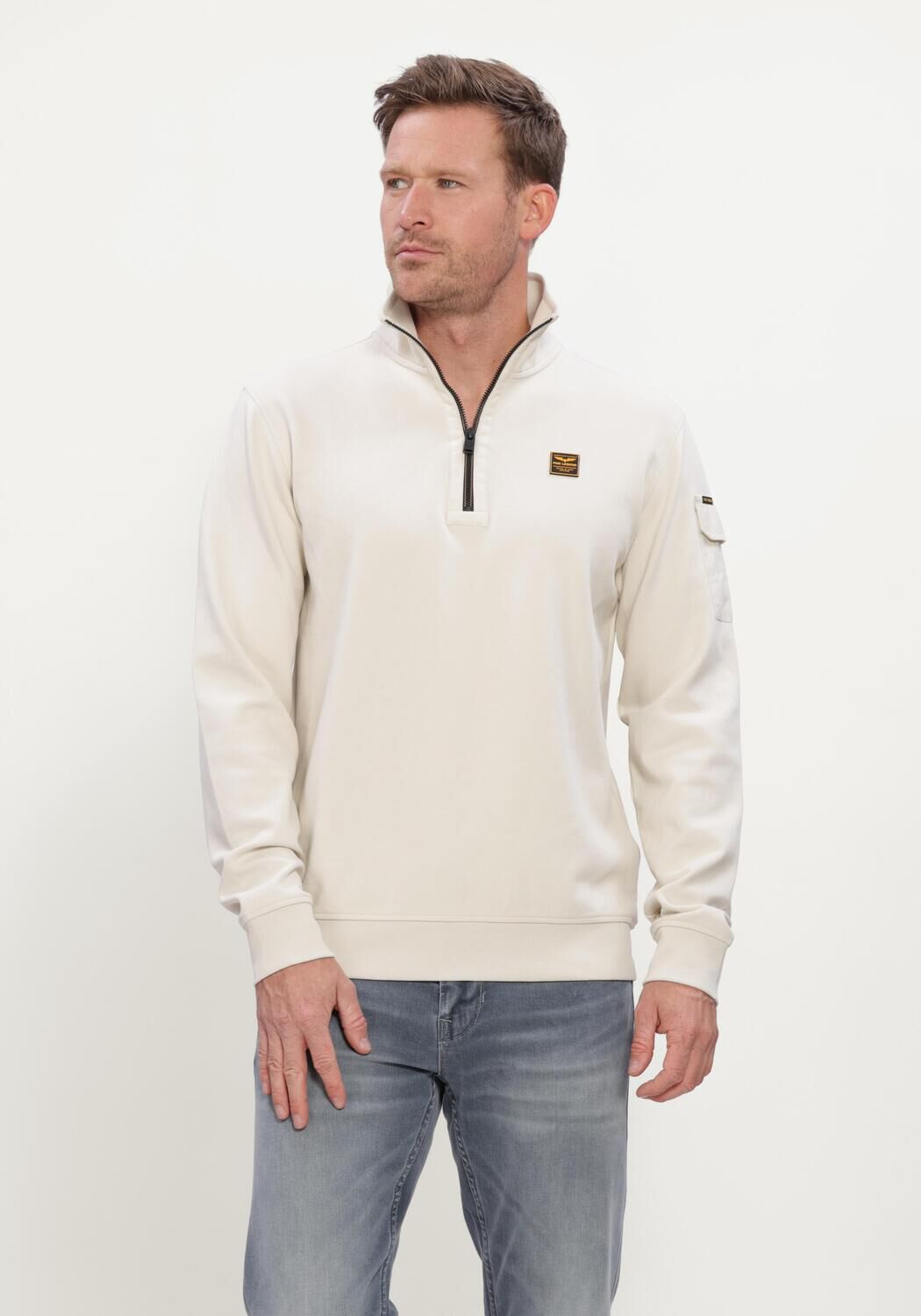 Ecru PME LEGEND Pullover HALF ZIP COLLAR INTERLOCK JERSEY - large