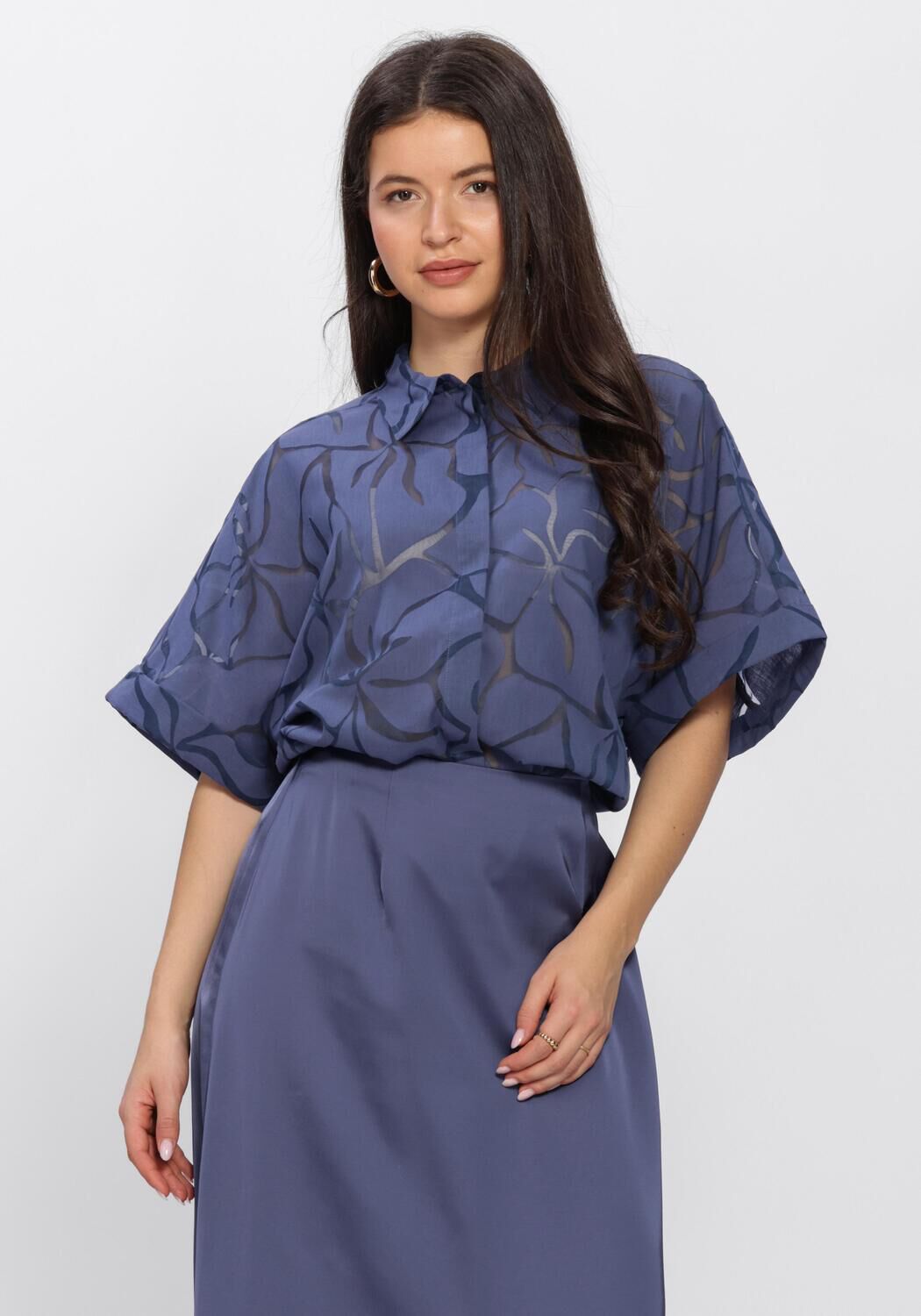 Blaue ANOTHER LABEL Blusen ALLUCA FLOWER SHIRT S/S - large