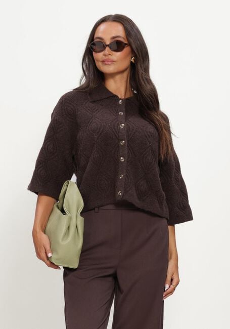 Braune OBJECT Pullover OBJKAISA FLORA 3/4 LO KNIT CARDIGAN NOOS - large