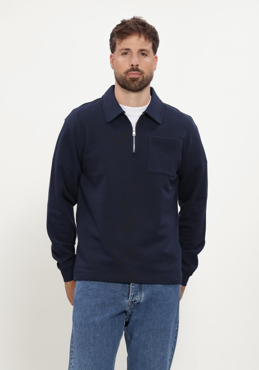 Dunkelblau SELECTED MEN Pullover SLMSCOTT LS HALF ZIP SWEAT - large