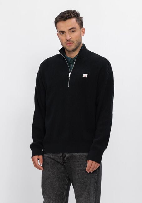 Schwarze CALVIN KLEIN Pullover LS EZ COTTON WAFFLE QUARTER ZIP - large