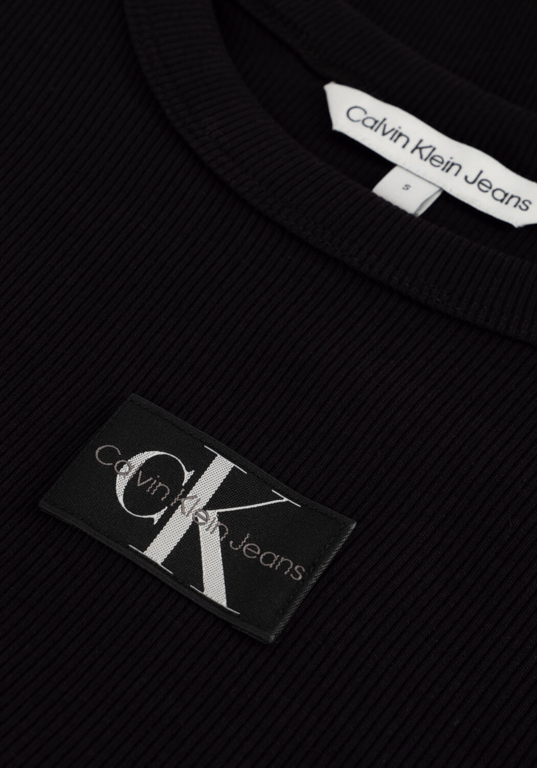 Schwarze CALVIN KLEIN T-shirt WOVEN LABEL RIB REGULAR TEE - large