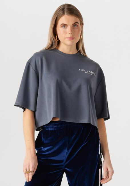 Graue ALIX THE LABEL T-shirt LADIES KNITTED FLOWY CROPPED TSHIRT - large
