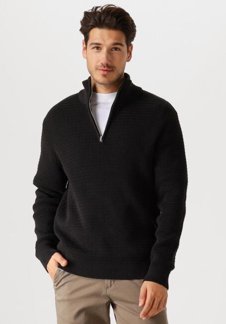 Schwarze SELECTED HOMME Pullover SLHTHEO LS KNIT STRUCTURE HALF ZIP - large