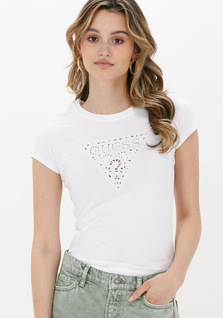 Weiße GUESS T-shirt EYELETS FLORAL - large