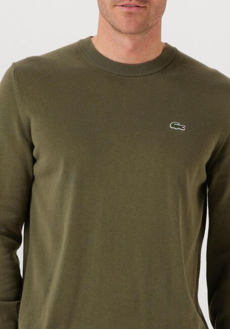 Khaki LACOSTE Pullover REGULAR FIT CREW NECK SWEATER - large
