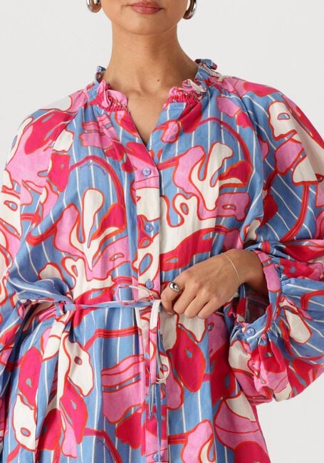 Mehrfarbige/Bunte POM AMSTERDAM Kleider DRESS URBAN FLORA STRIPE LINEN - large