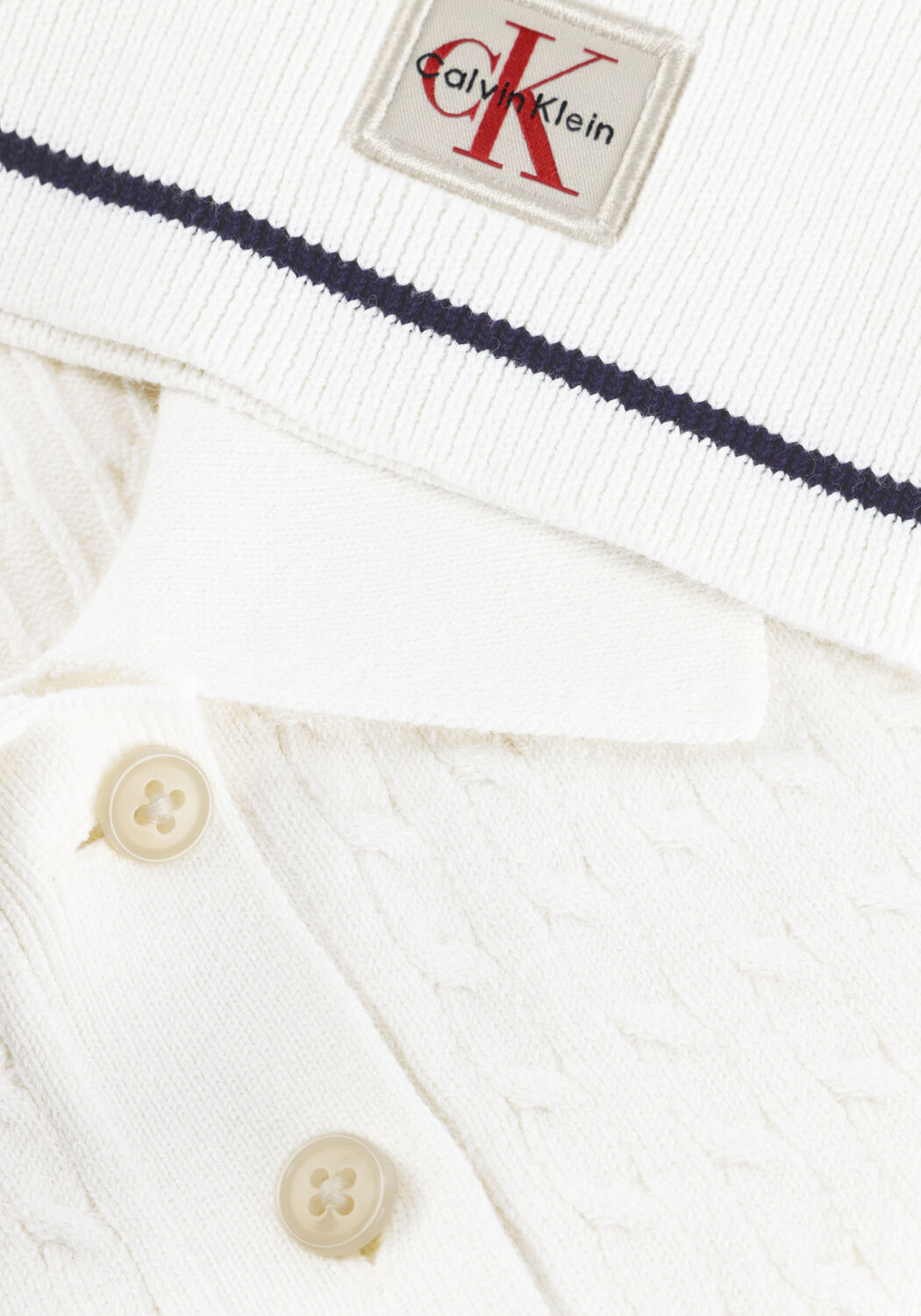 Nicht-gerade weiss CALVIN KLEIN Polo-Shirt SS WOVEN LABEL CROPPED CABLE - large